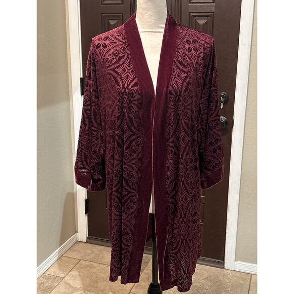 NWT Soma Merlot Velvet Burnout Kimono - Picture 1 of 8